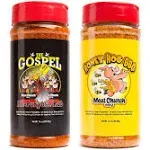 Meat Church BBQ Rub Combo: Honey Hog (14 oz) and The Gospel (14 oz) BBQ Rub and Seasoning for Meat and Vegetables, Gluten Free, One Bottle of Each