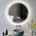 KWW 28 inch Large Modern LED Round Bathroom Vanity Mirror, Color Temperature Adjustable, Anti-Fog Dimmable Lights, Easy to Install, Wall Mounted