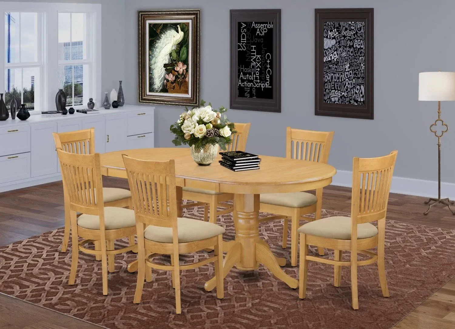 7-PC Vancouver Dining Set, Oval Table with 6 cushioned chairs light oak VANC7-OAK-C