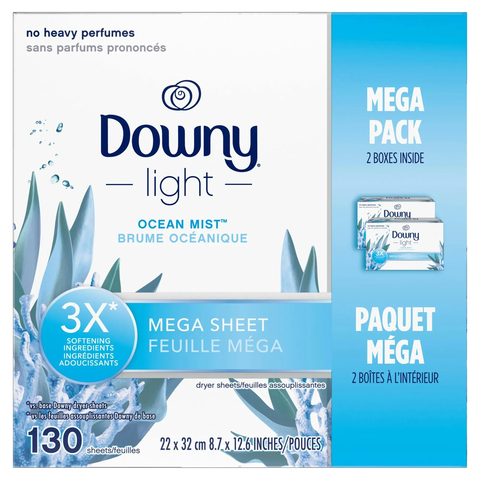 Downy Light Ocean Mist Mega Dryer Sheets 130 Count