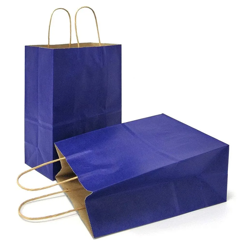 AZOWA Gift Bags Navy Blue Kraft Paper Bags with Handles 10.6 x 4.3 x 8.2 in, 12