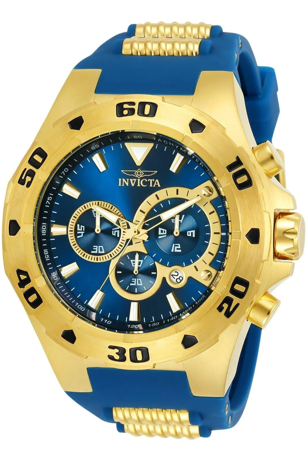 Invicta Men's Pro Diver 52mm Stainless Steel and Polyurethane Chronograph Quartz Watch, Black/Gold, Blue/Gold, 30 (Model: 24681, 24682)