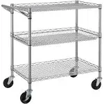 Finnhomy 3 Tier Heavy Duty Commercial Grade Utility Cart, Wire Rolling Cart with Handle Bar, Steel Service Cart with Wheels