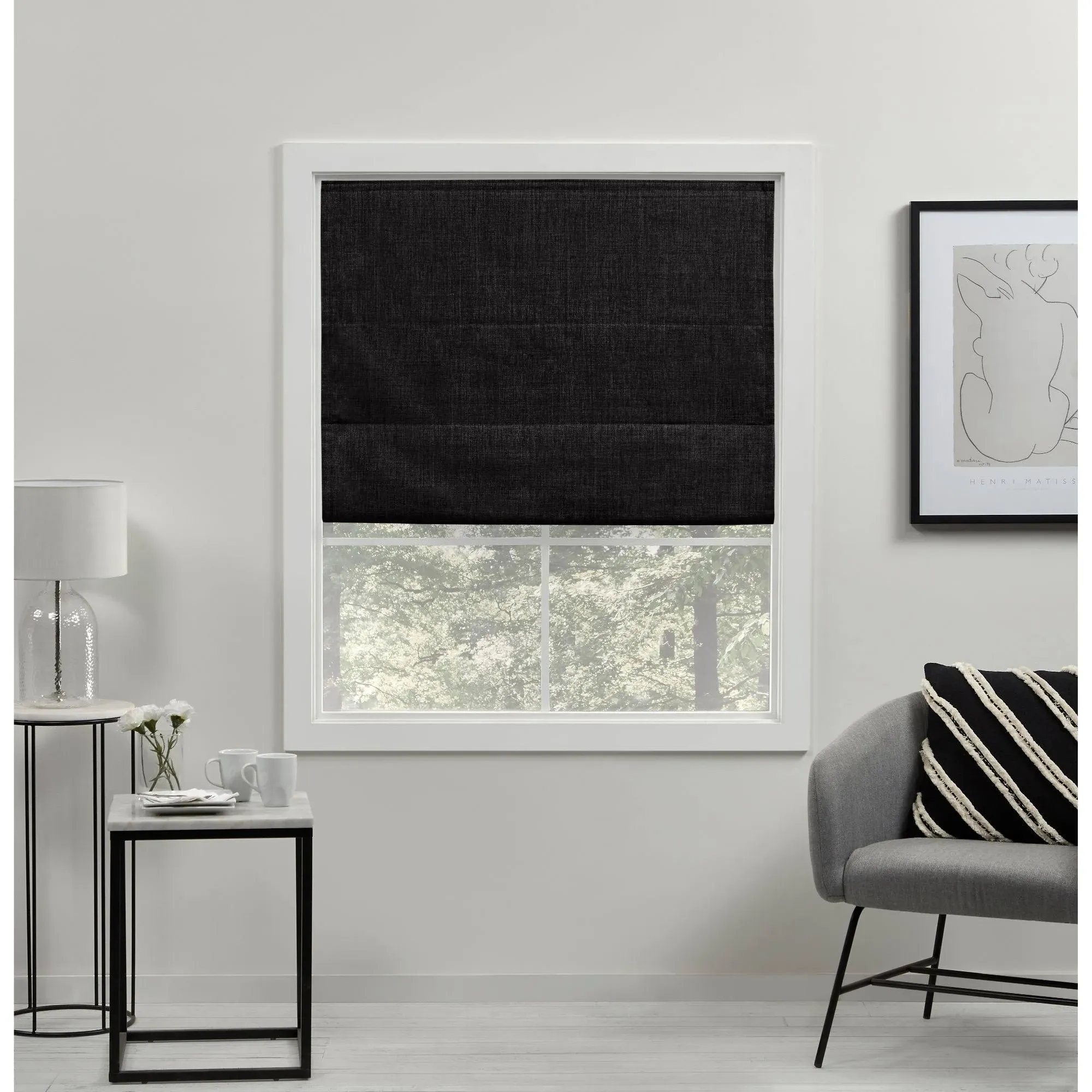 EXCLUSIVE HOME Acadia Black Cordless Total Blackout Roman Shade