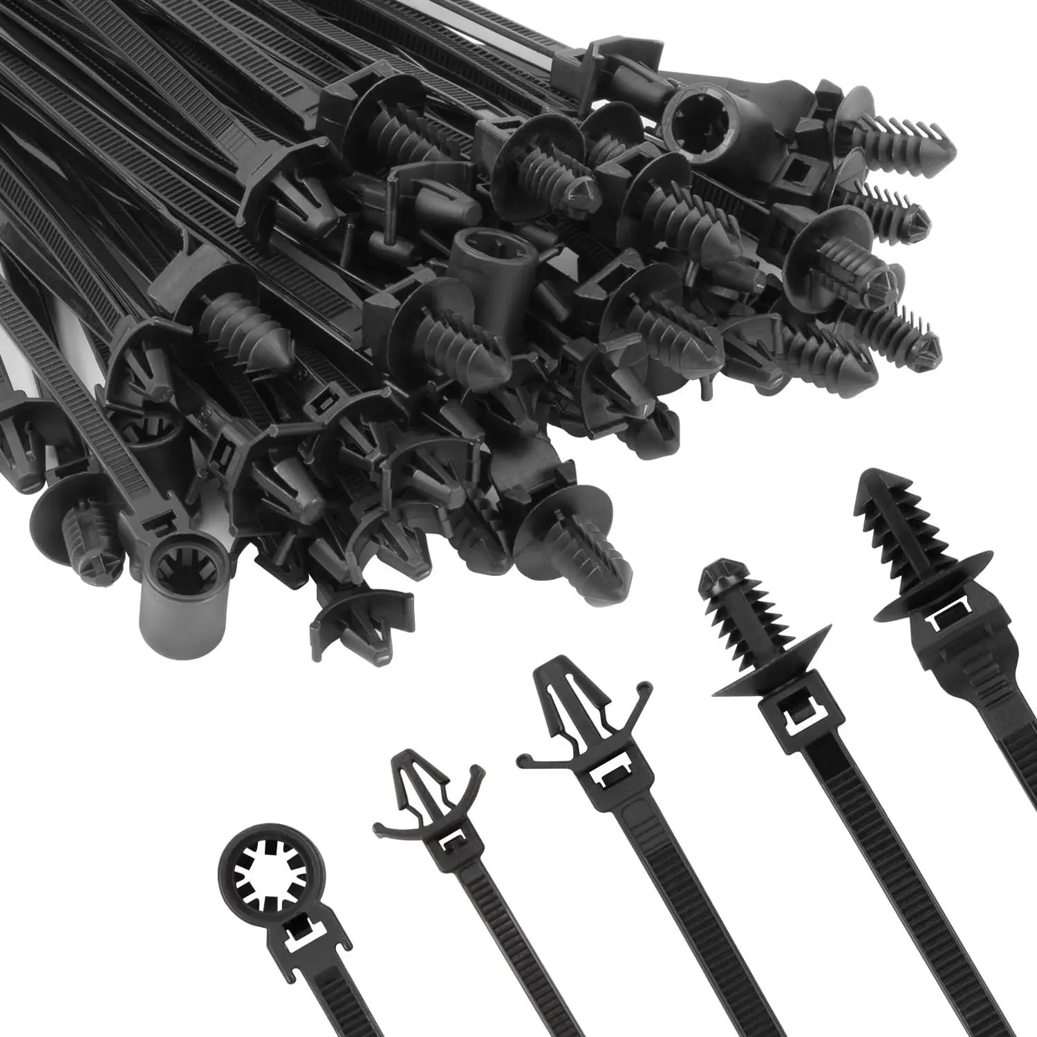 210 PCS Automotive Installation Black Push Mount Cable Zip Ties Assort...