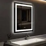 ROOMTEC 24 x 30 Inches LED Bathroom Mirror with Front and Backlit,Anti-Fog,3 Colors and Dimmable Light(Horizontal/Vertical), Silver